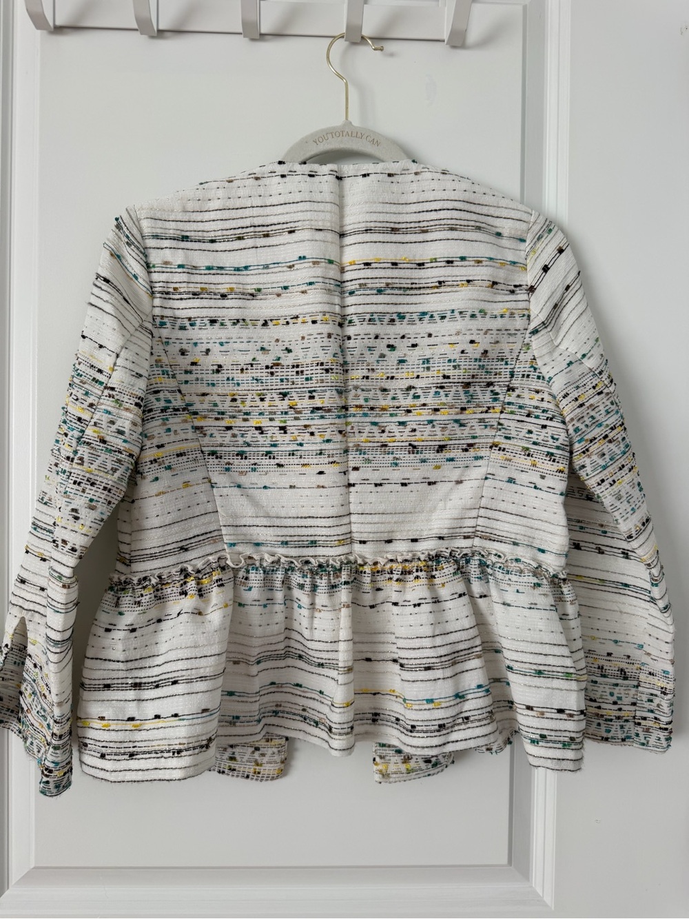 Zara Cream Tweed Peplum Open-Front Jacket with Multicolor Thread - Picture 3 of 3